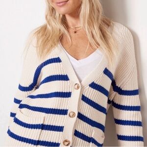Evereve John + Jenn Livvy Blue and Cream Striped Cardigan